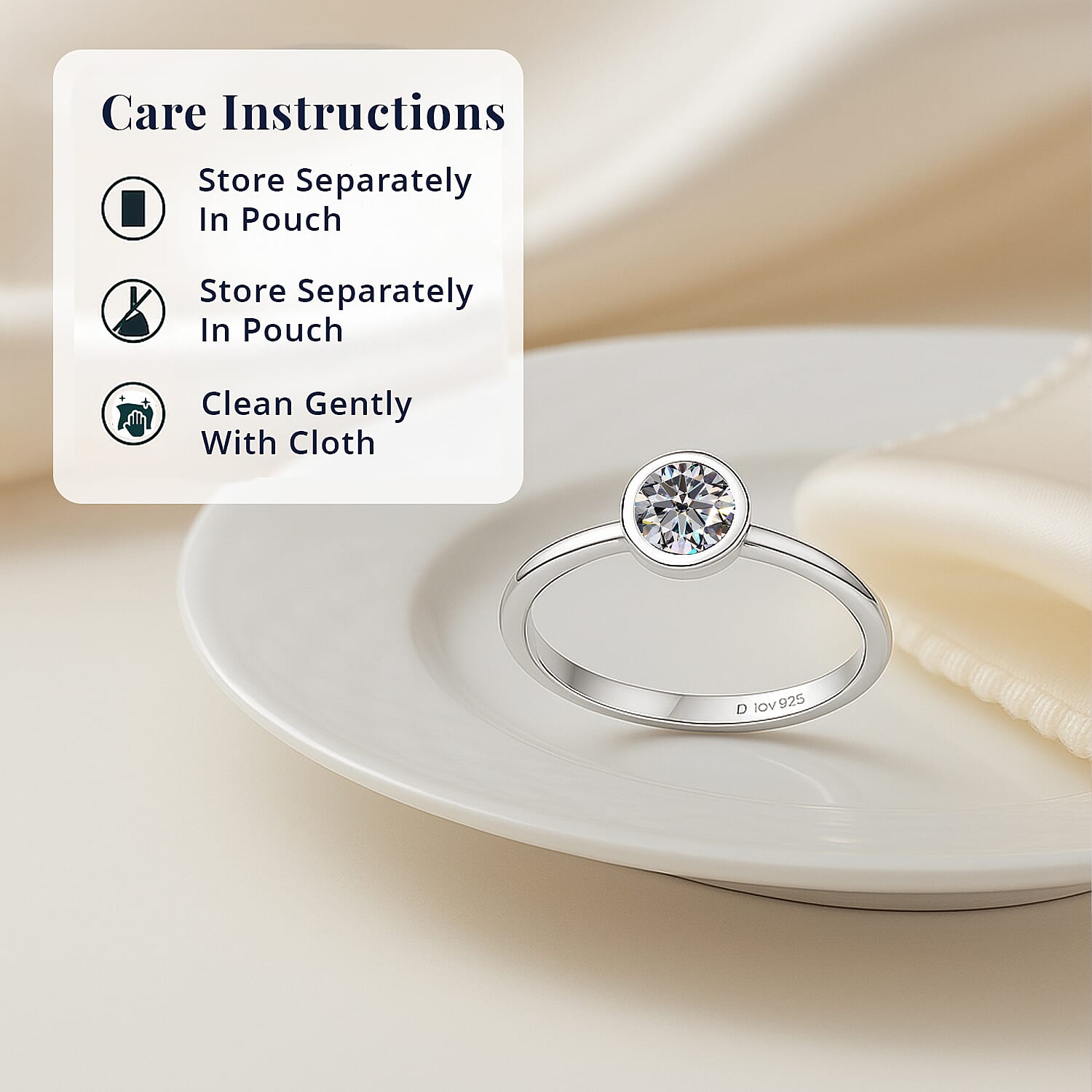 D'Joy Moissanite Solitaire Ring in Rhodium Over Sterling Silver 0.25 ctw (Size 10.0)
