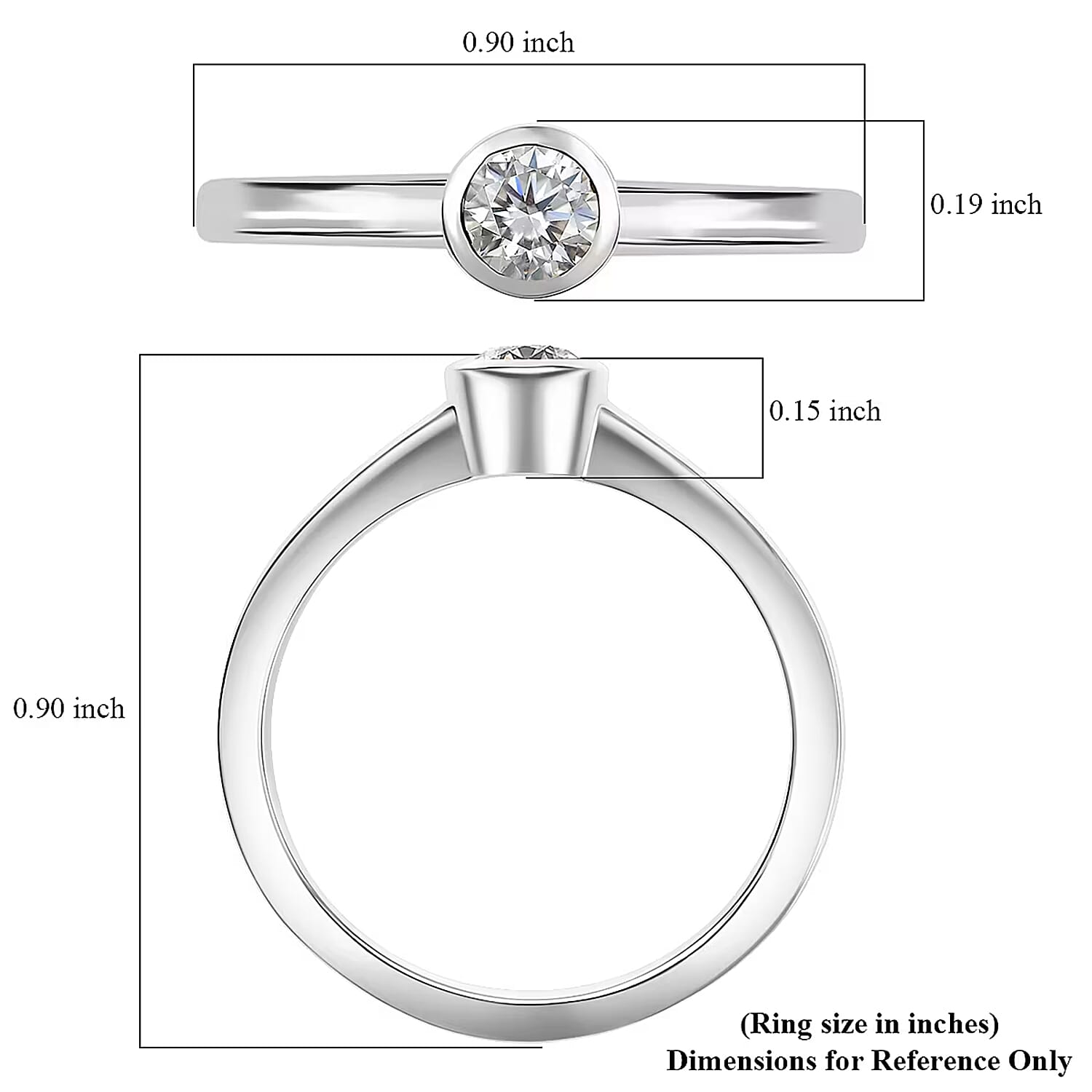D'Joy Moissanite Solitaire Ring in Rhodium Over Sterling Silver 0.25 ctw (Size 10.0)