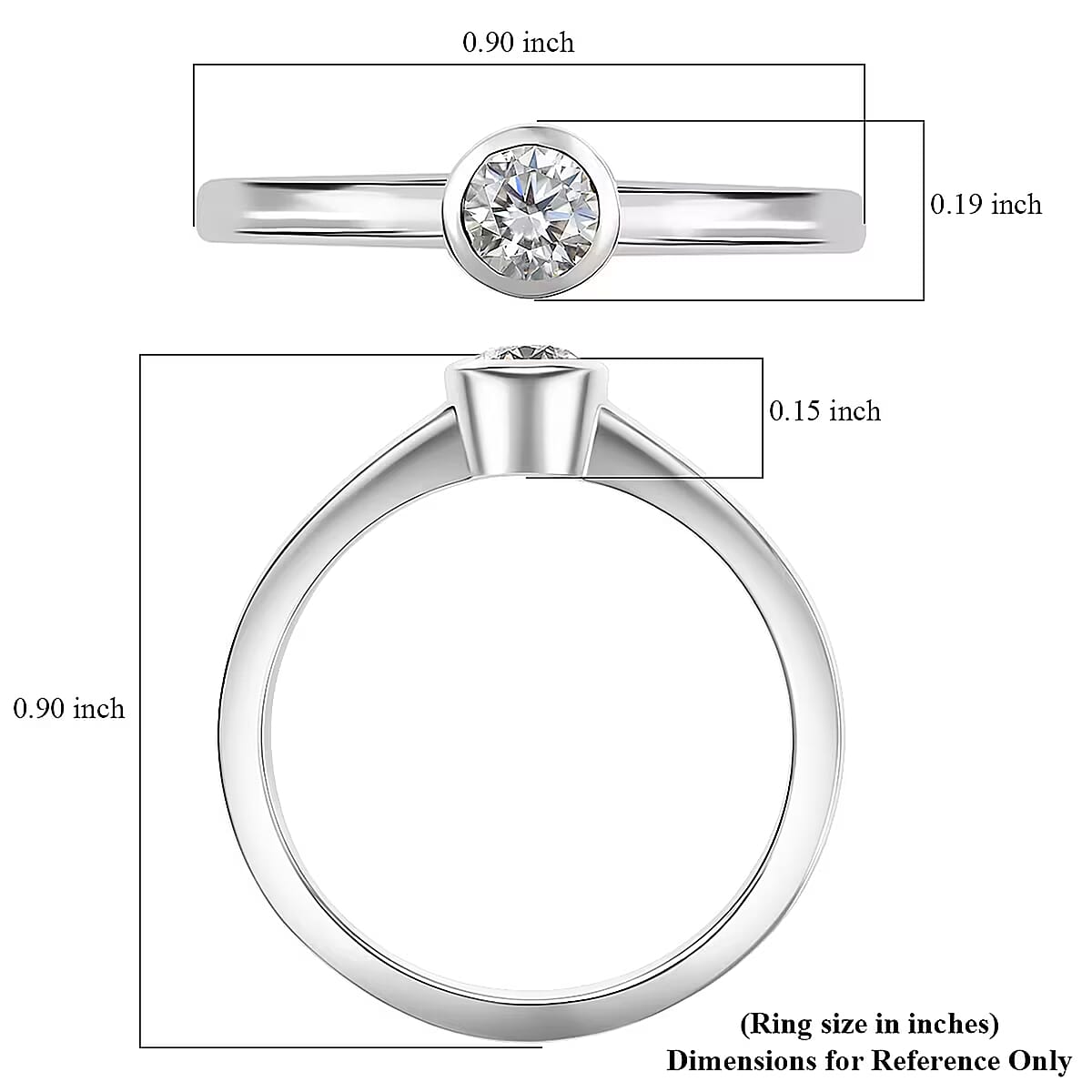 D'Joy Moissanite 0.24 ctw Solitaire Ring in Rhodium Over Sterling Silver (Size 10.0)  image number 6