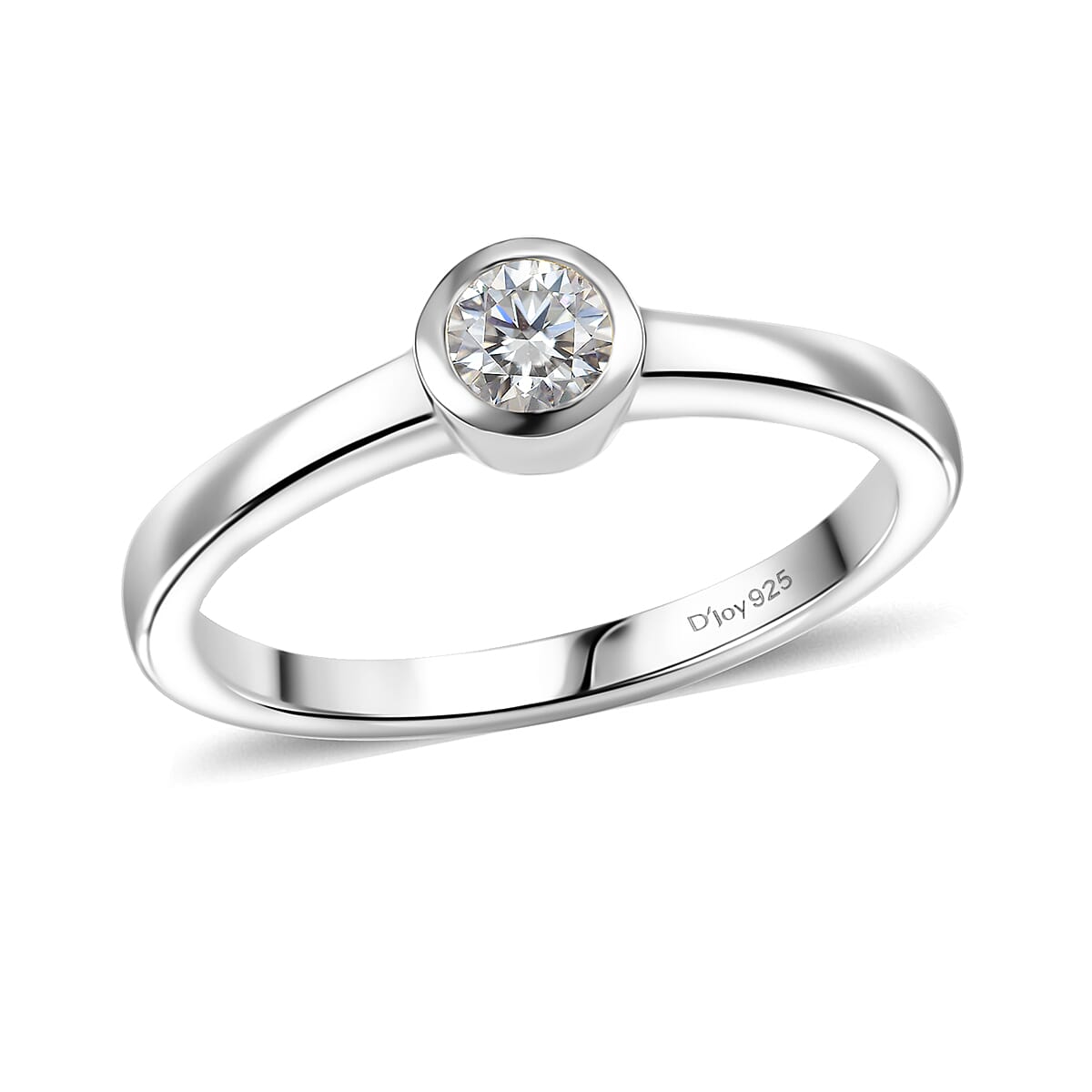 D'Joy Moissanite 0.24 ctw Solitaire Ring in Rhodium Over Sterling Silver (Size 8.0)  image number 0