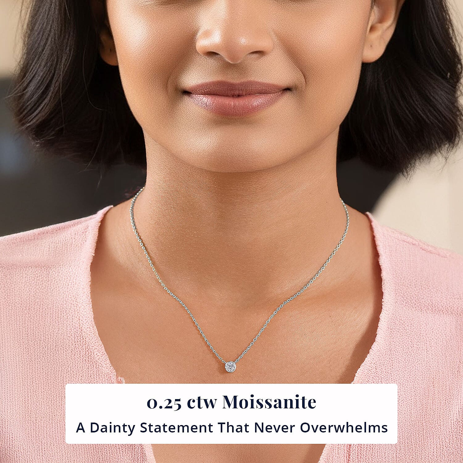 D'Joy Moissanite 0.25 ctw Necklace in Rhodium Over Sterling Silver 18-20 Inches