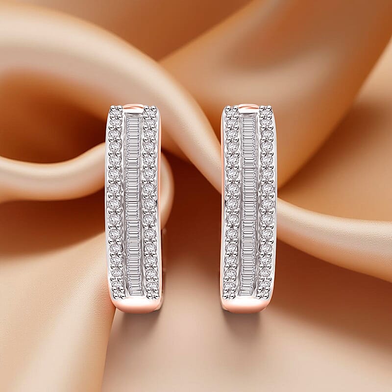  D'Joy Diamond 0.50 ctw Corridor Hoop Earrings in 18K Vermeil Rose Gold Over Sterling Silver
