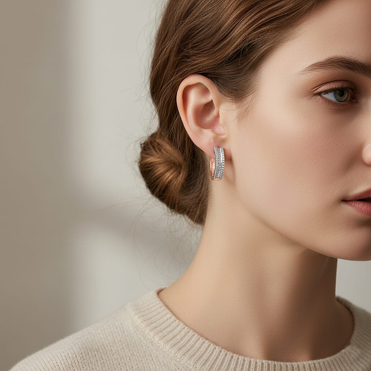 Doorbuster D'Joy Diamond 0.50 ctw Corridor Hoop Earrings in 18K Vermeil Rose Gold Over Sterling Silver image number 2