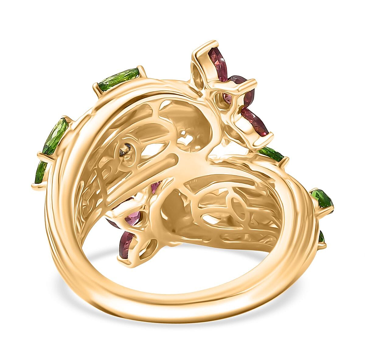 GP Orissa Rhodolite Garnet and Kanchanaburi Blue Sapphire 3.41 ctw Fancy Ring in 18K Vermeil Yellow Gold Over Sterling Silver (Size 11.5) (8.33 g)