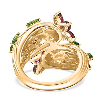 GP Orissa Rhodolite Garnet and Kanchanaburi Blue Sapphire 3.41 ctw Fancy Ring in 18K Vermeil Yellow Gold Over Sterling Silver (Size 11.5) (8.33 g)