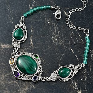 EverTrue African Malachite and Multi Gemstone 36.50 ctw Blooming Garden Bracelet in Platinum Bond (7.25 In)