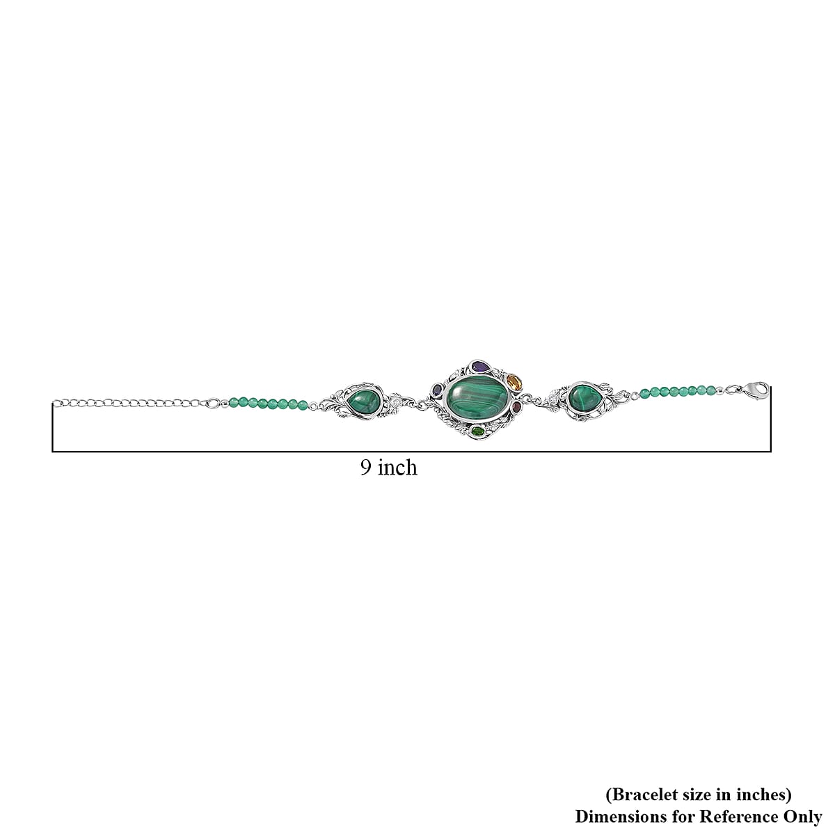 EverTrue African Malachite and Multi Gemstone 36.50 ctw Blooming Garden Bracelet in Platinum Bond (7.25 In) image number 4