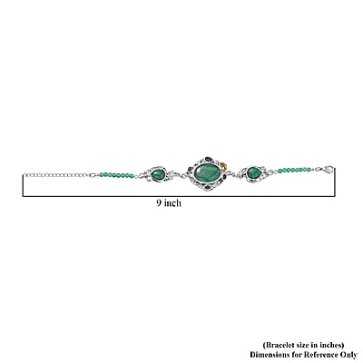 EverTrue African Malachite and Multi Gemstone 36.50 ctw Blooming Garden Bracelet in Platinum Bond (7.25 In)