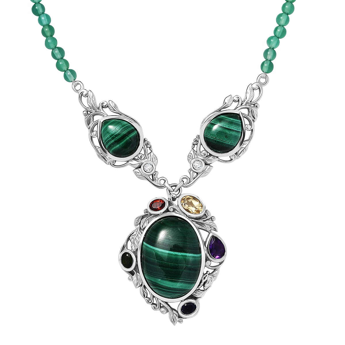 EverTrue African Malachite and Multi Gemstone 45.30 ctw Blooming Garden Necklace in Platinum Bond 18 Inches image number 0