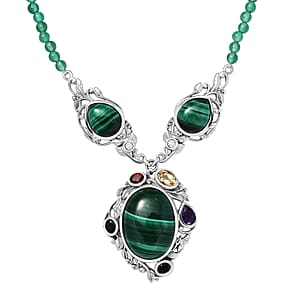 EverTrue African Malachite and Multi Gemstone 45.30 ctw Blooming Garden Necklace in Platinum Bond 18 Inches
