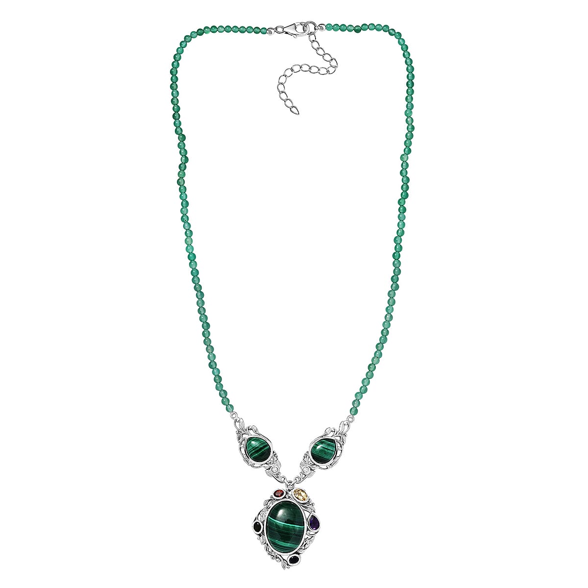 EverTrue African Malachite and Multi Gemstone 45.30 ctw Blooming Garden Necklace in Platinum Bond 18 Inches image number 3