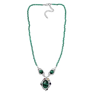 EverTrue African Malachite and Multi Gemstone 45.30 ctw Blooming Garden Necklace in Platinum Bond 18 Inches