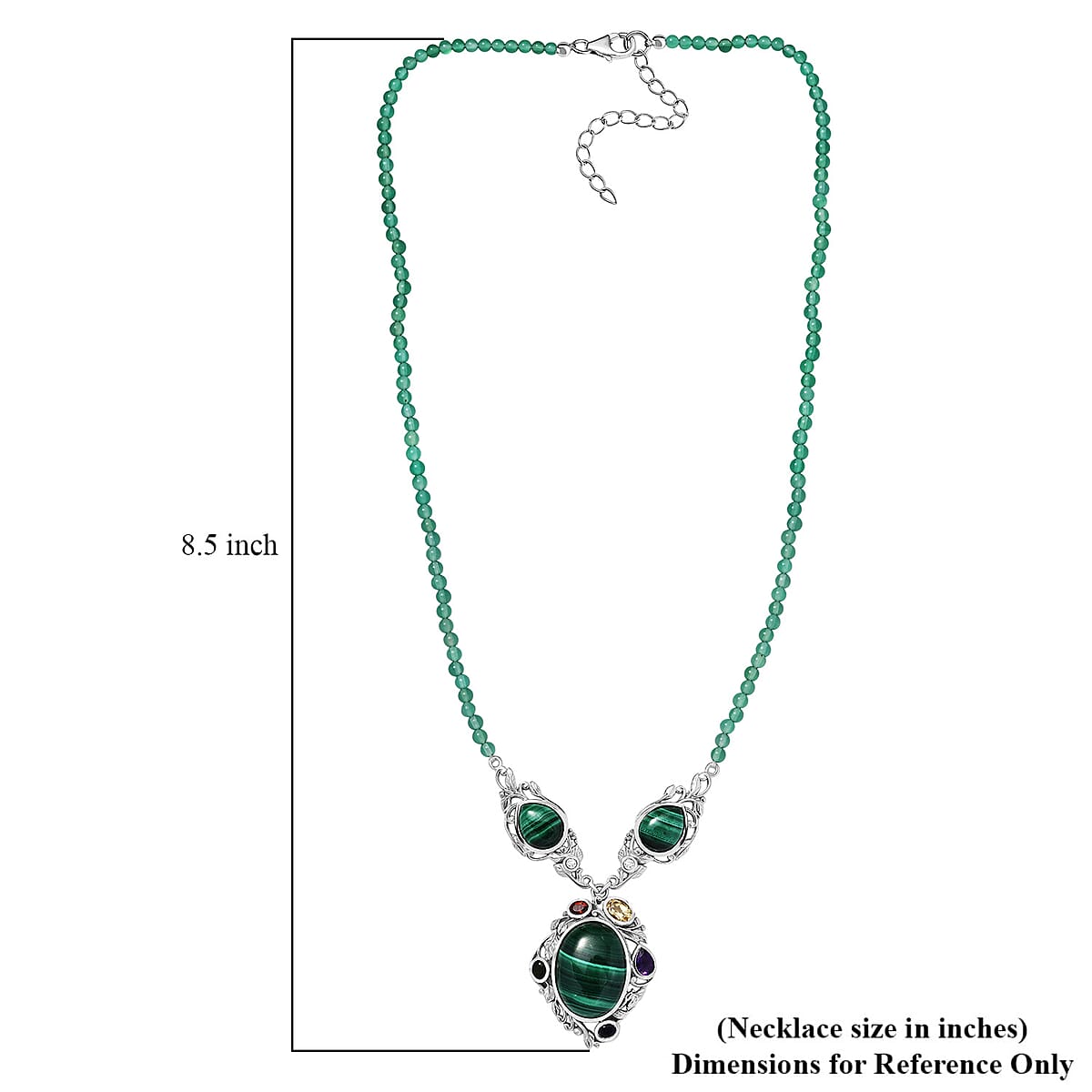 EverTrue African Malachite and Multi Gemstone 45.30 ctw Blooming Garden Necklace in Platinum Bond 18 Inches image number 5