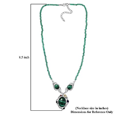 EverTrue African Malachite and Multi Gemstone 45.30 ctw Blooming Garden Necklace in Platinum Bond 18 Inches