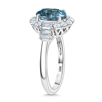 Certified & Appraised AAA Cambodian Blue Zircon and Luxuriant Lab Grown Diamond G-H SI 4.42 ctw Ring in 10K White Gold (Size 10.0) 