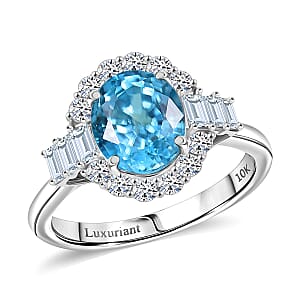 Certified & Appraised AAA Cambodian Blue Zircon and Luxuriant Lab Grown Diamond G-H SI 4.42 ctw Ring in 10K White Gold (Size 7.0) 