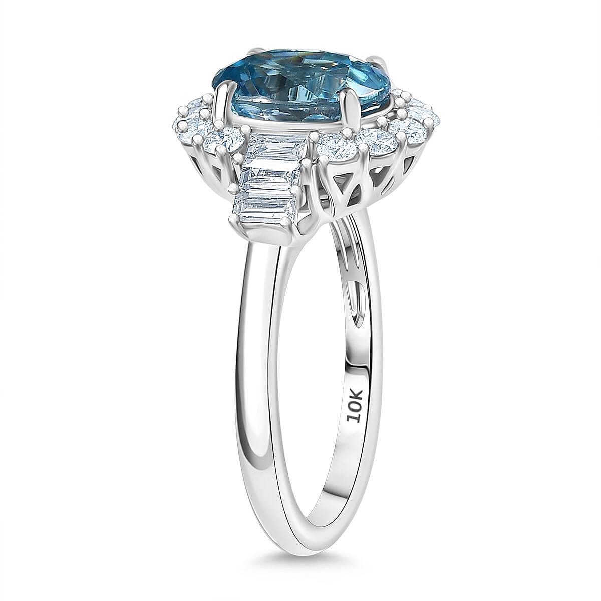Certified & Appraised AAA Cambodian Blue Zircon and Luxuriant Lab Grown Diamond G-H SI 4.42 ctw Ring in 10K White Gold (Size 7.0)  image number 3