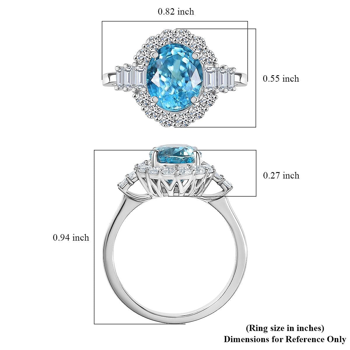 Certified & Appraised AAA Cambodian Blue Zircon and Luxuriant Lab Grown Diamond G-H SI 4.42 ctw Ring in 10K White Gold (Size 7.0)  image number 5