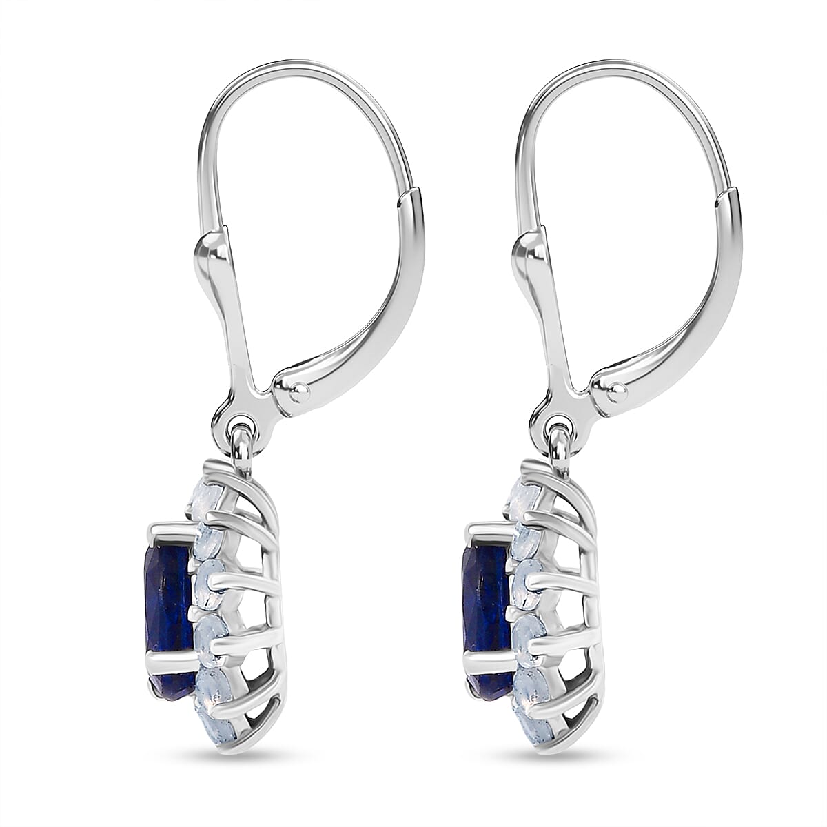 D'Joy Premium Kashmir Kyanite and Rainbow Moonstone 3.00 ctw Moonlit Halo Earrings in Rhodium Over Sterling Silver image number 3
