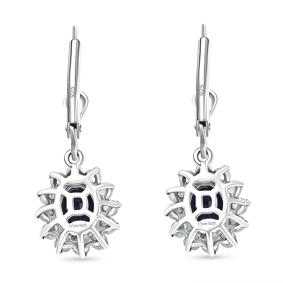 D'Joy Premium Kashmir Kyanite and Rainbow Moonstone 3.00 ctw Moonlit Halo Earrings in Rhodium Over Sterling Silver image number 4