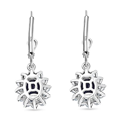 D'Joy Premium Kashmir Kyanite and Rainbow Moonstone 3.00 ctw Moonlit Halo Earrings in Rhodium Over Sterling Silver