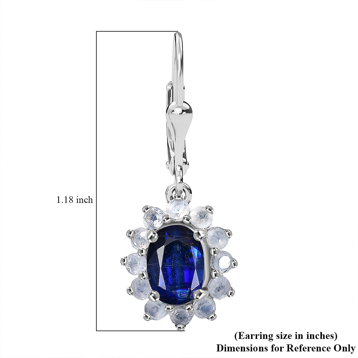 D'Joy Premium Kashmir Kyanite and Rainbow Moonstone 3.00 ctw Moonlit Halo Earrings in Rhodium Over Sterling Silver image number 5