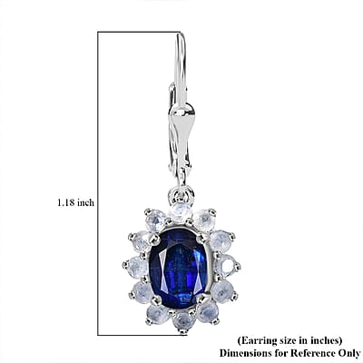D'Joy Premium Kashmir Kyanite and Rainbow Moonstone 3.00 ctw Moonlit Halo Earrings in Rhodium Over Sterling Silver