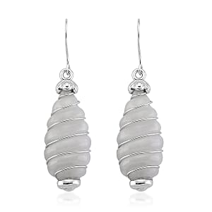 D'Joy Natural Jade 31.00 ctw Carved Dangle Earrings in Rhodium Over Sterling Silver