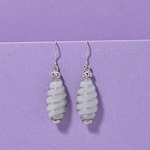 D'Joy Natural Jade 31.00 ctw Carved Dangle Earrings in Rhodium Over Sterling Silver