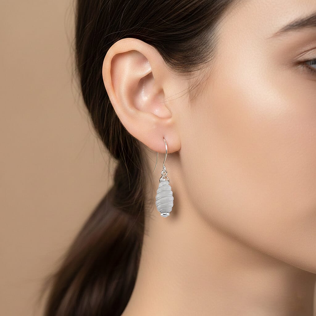 D'Joy Natural Jade 31.00 ctw Carved Dangle Earrings in Rhodium Over Sterling Silver