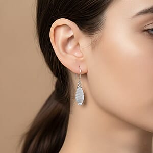 D'Joy Natural Jade 31.00 ctw Carved Dangle Earrings in Rhodium Over Sterling Silver