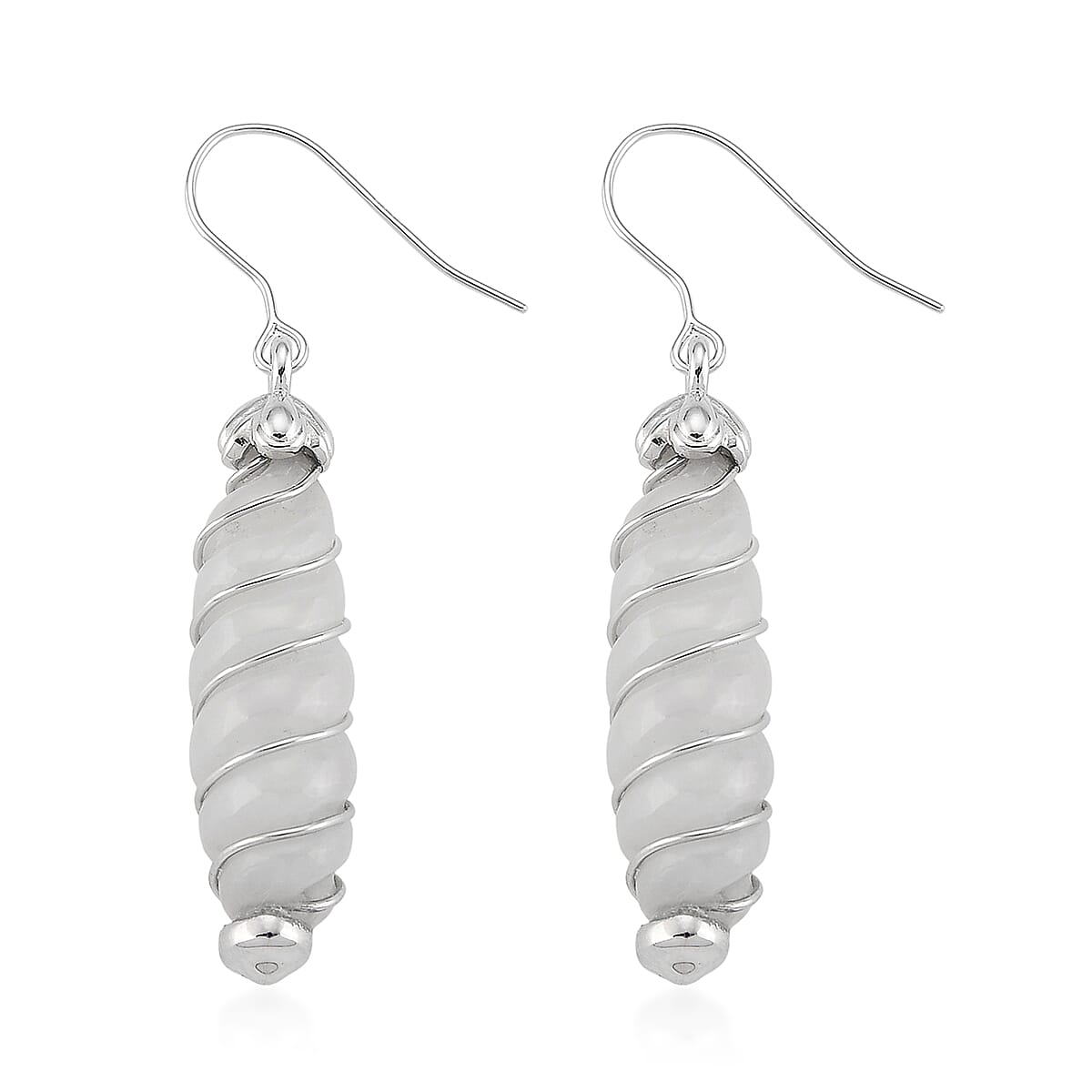 D'Joy Natural Jade 31.00 ctw Carved Dangle Earrings in Rhodium Over Sterling Silver image number 2