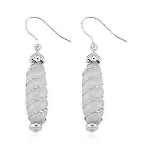 D'Joy Natural Jade 31.00 ctw Carved Dangle Earrings in Rhodium Over Sterling Silver