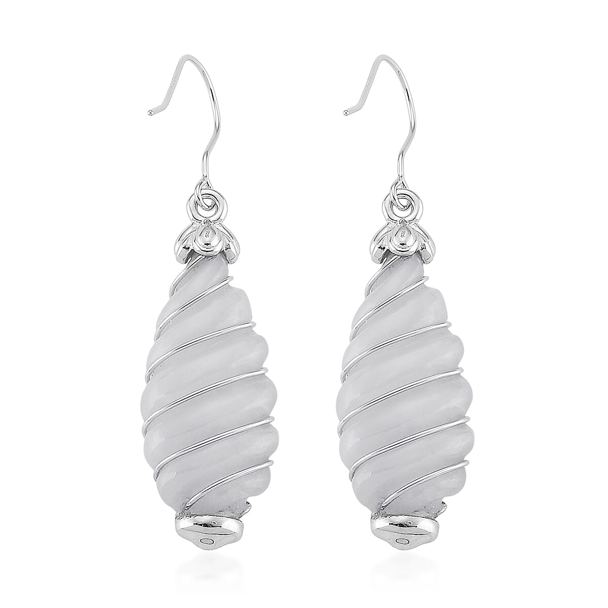 D'Joy Natural Jade 31.00 ctw Carved Dangle Earrings in Rhodium Over Sterling Silver