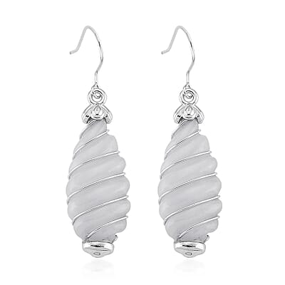 D'Joy Natural Jade 31.00 ctw Carved Dangle Earrings in Rhodium Over Sterling Silver