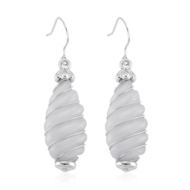 D'Joy Natural Jade 31.00 ctw Carved Dangle Earrings in Rhodium Over Sterling Silver