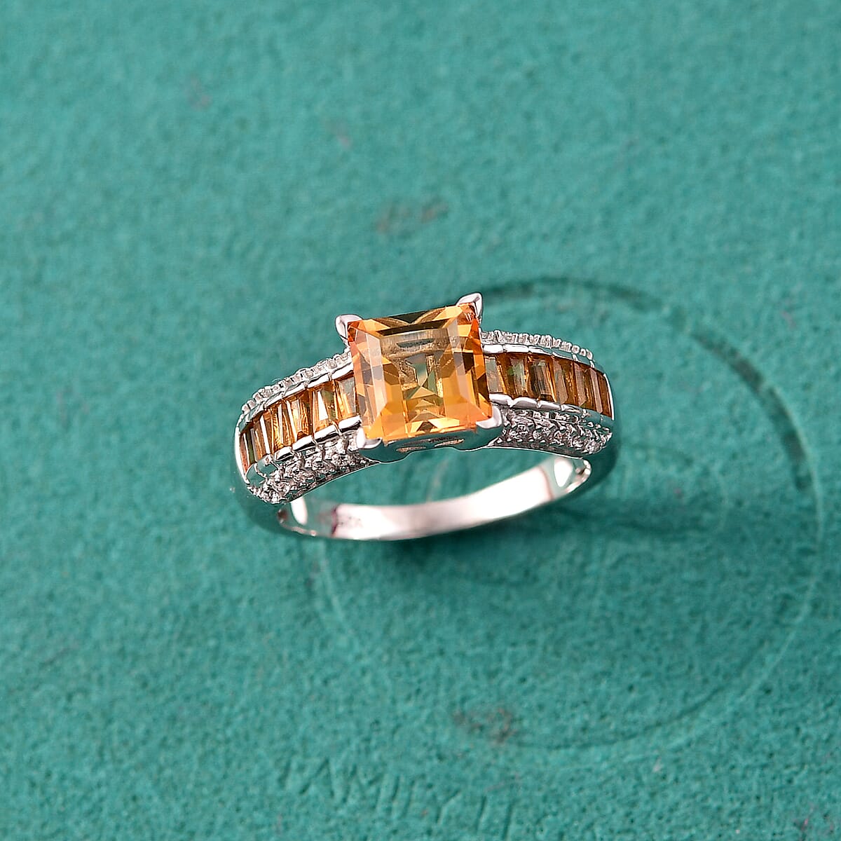 GP Royal Art Deco Collection Premium Brazilian Citrine and White Zircon 2.50 ctw Ring in Rhodium Over Sterling Silver (Size 10.0) image number 1