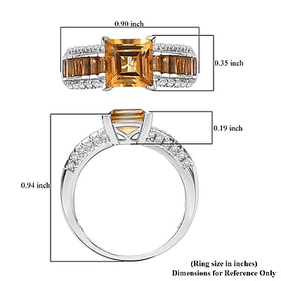 GP Royal Art Deco Collection Premium Brazilian Citrine and White Zircon 2.50 ctw Ring in Rhodium Over Sterling Silver (Size 10.0)