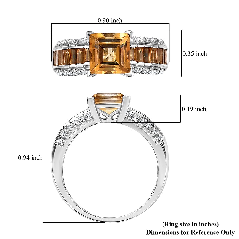 GP Royal Art Deco Collection Premium Brazilian Citrine and White Zircon 2.50 ctw Ring in Rhodium Over Sterling Silver (Size 10.0)