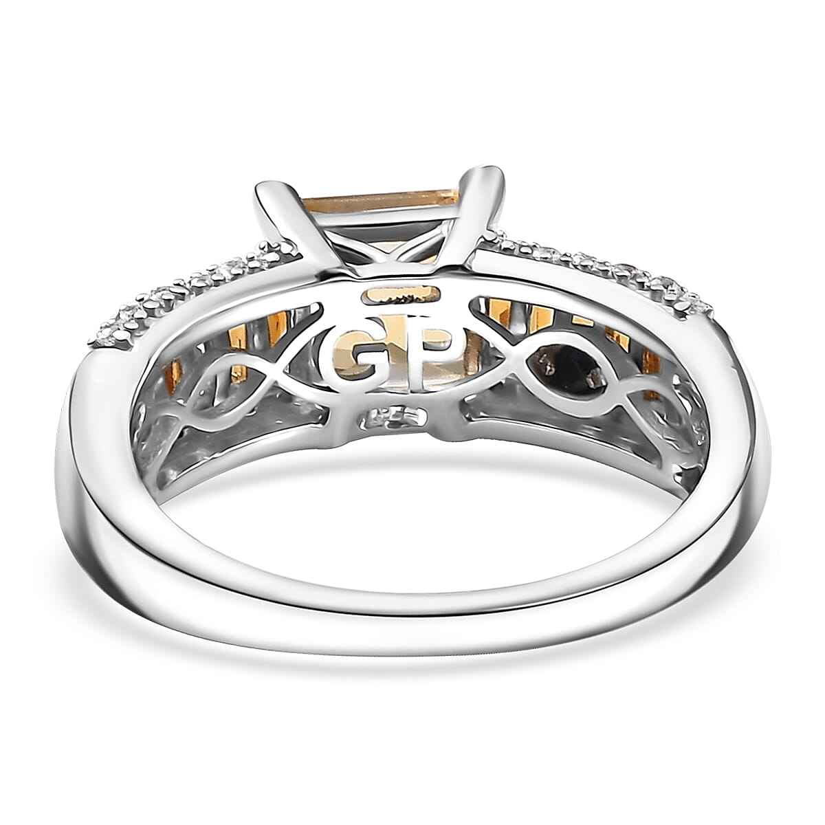 GP Royal Art Deco Collection Premium Brazilian Citrine and White Zircon 2.50 ctw Ring in Rhodium Over Sterling Silver (Size 6.0) image number 5