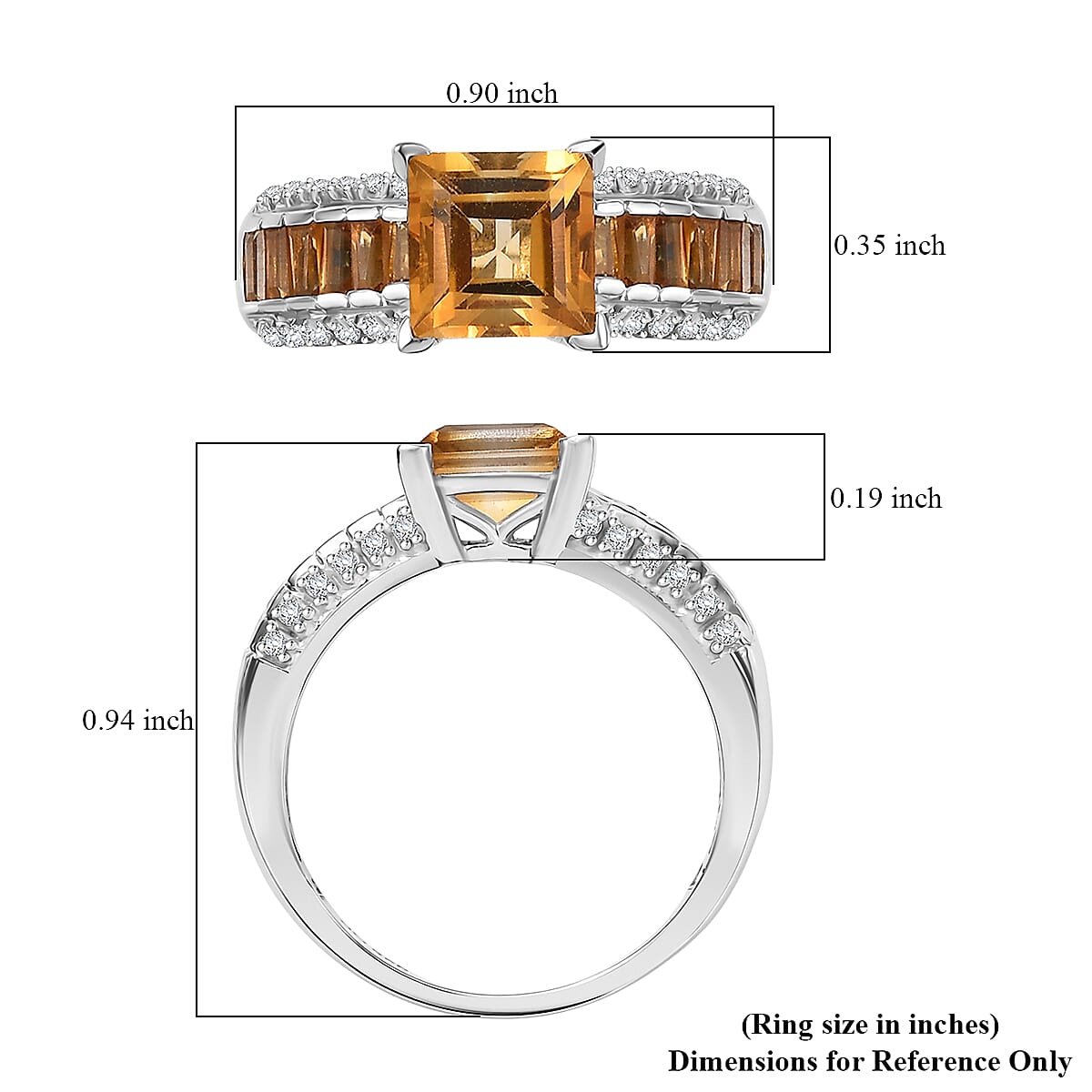 GP Royal Art Deco Collection Premium Brazilian Citrine and White Zircon 2.50 ctw Ring in Rhodium Over Sterling Silver (Size 6.0) image number 6