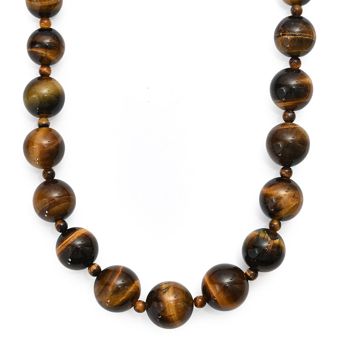 Tigers Eye 470.00 ctw Beaded Necklace in Platinum Bond 20 Inches image number 0