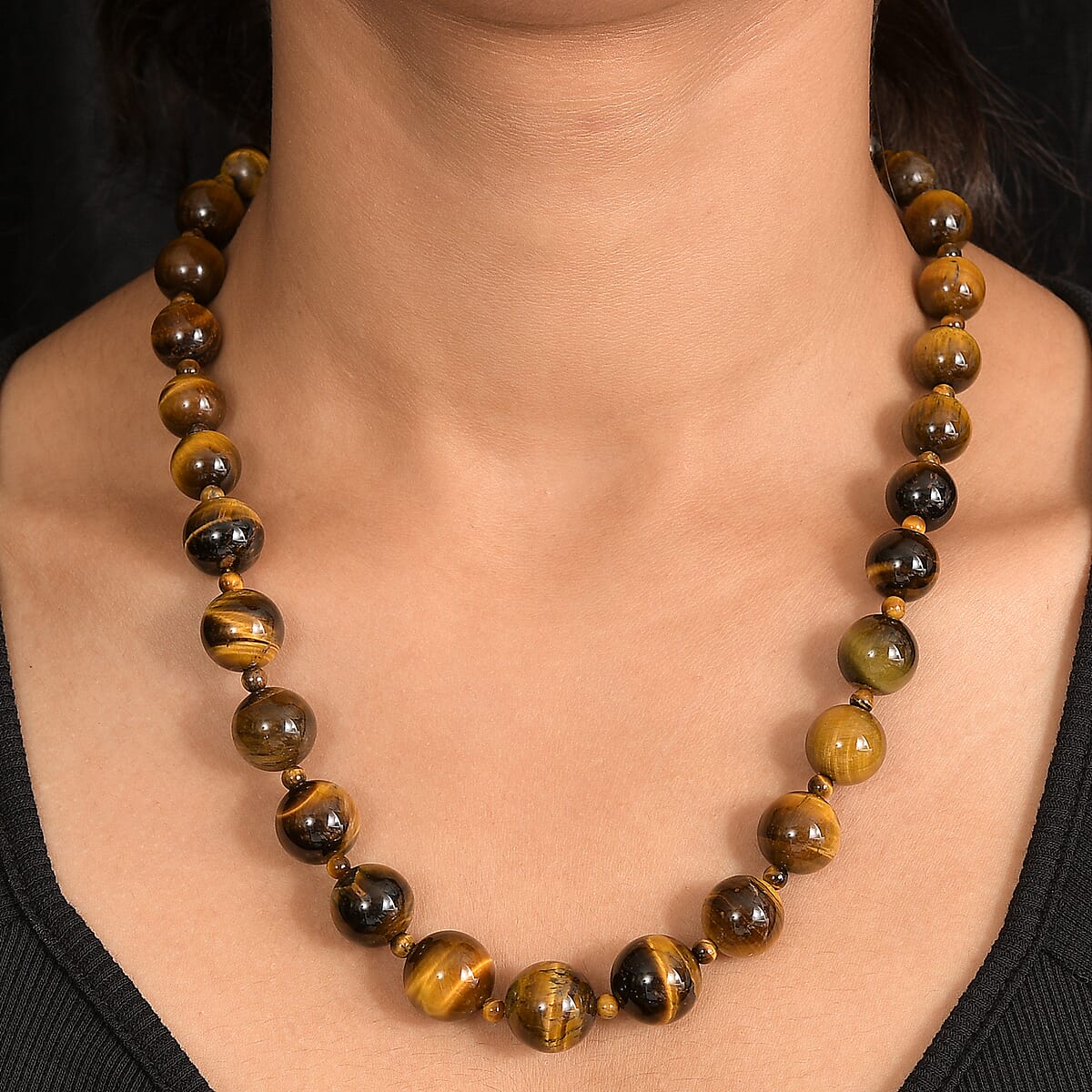 Tigers Eye 470.00 ctw Beaded Necklace in Platinum Bond 20 Inches image number 2