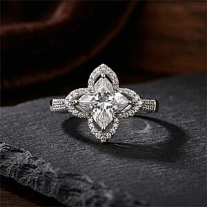 D'Joy Clover Cut Moissanite 3.10 ctw Royal Bloom Ring in Rhodium Over Sterling Silver (Size 10.0)