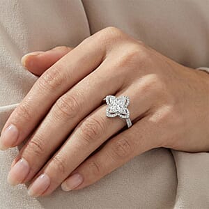 D'Joy Clover Cut Moissanite 3.10 ctw Royal Bloom Ring in Rhodium Over Sterling Silver (Size 10.0)