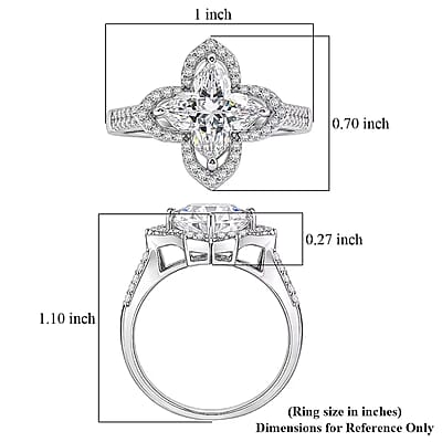 D'Joy Clover Cut Moissanite 3.10 ctw Royal Bloom Ring in Rhodium Over Sterling Silver (Size 10.0)