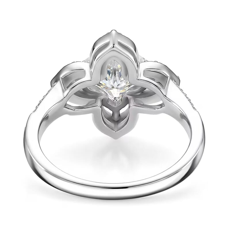 D'Joy Clover Cut Moissanite 3.10 ctw Royal Bloom Ring in Rhodium Over Sterling Silver (Size 10.0)