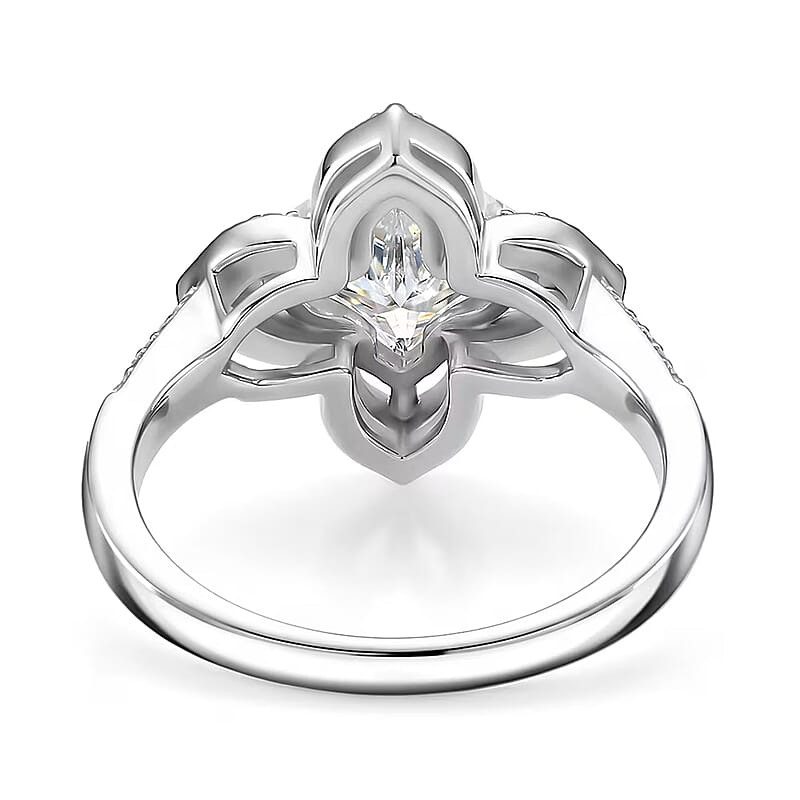 D'Joy Clover Cut Moissanite 3.10 ctw Royal Bloom Ring in Rhodium Over Sterling Silver (Size 10.0)