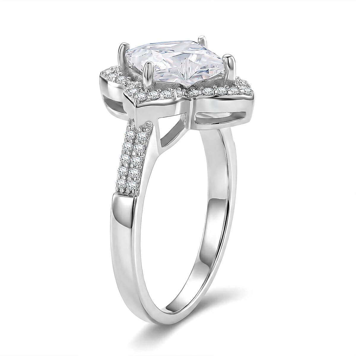 D'Joy Clover Cut Moissanite 3.10 ctw Royal Bloom Ring in Rhodium Over Sterling Silver (Size 11.0) image number 3