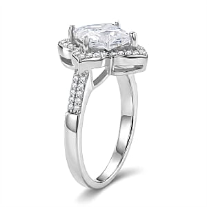 D'Joy Clover Cut Moissanite 3.10 ctw Royal Bloom Ring in Rhodium Over Sterling Silver (Size 11.0)